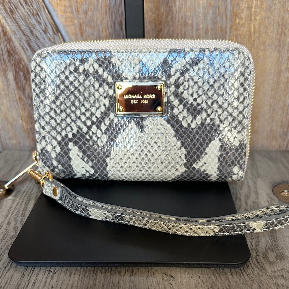 Michael Kors Snakeskin Print Zip-Around Wristlet Wallet